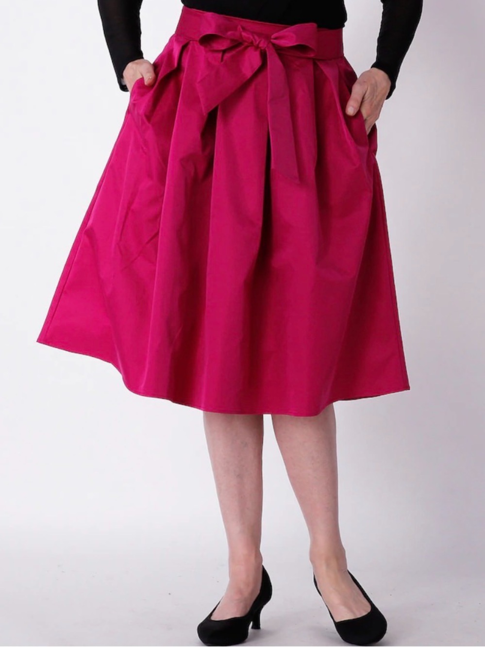 Wynne Layers High-Waist Tie-Front Circle Skirt in Fuchsia Pink